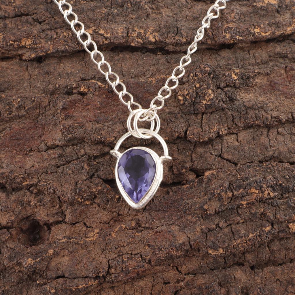 Иолит Драгоценный камень Стерлинговое серебро Подарок дочери Модный помолвочный кулон Ювелирное изделие PP-56-14