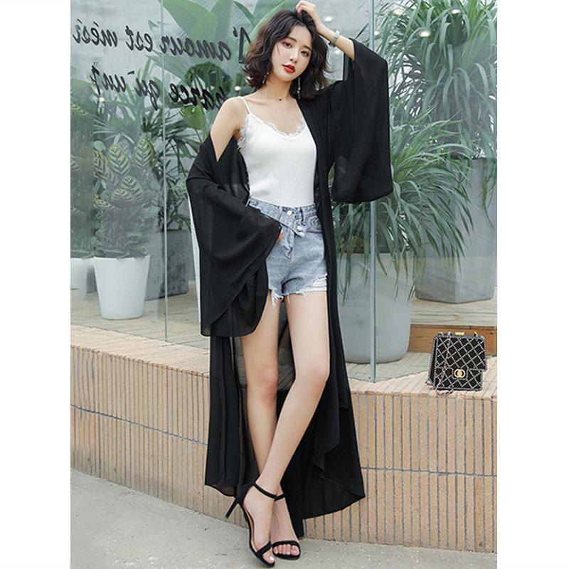 Солнцезащитная одежда, женские шали, летние длинные рукава, верхняя шифоновая рубашка, красная кардиган средней длины, тонкая дышащая куртка