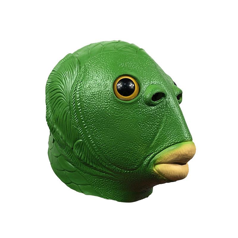 Очаровательная маска головы зеленого монстра-рыбы для веселых костюмированных вечеринок и празднования Хэллоуина
