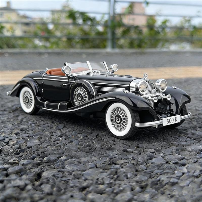1:24 1936 Бенц 500К Литой Модель Автомобиля Металлическая Литая Игрушка Классический Транспорт Модель Автомобиля Симуляция Звука и Света Коллекция Подарок для Детей