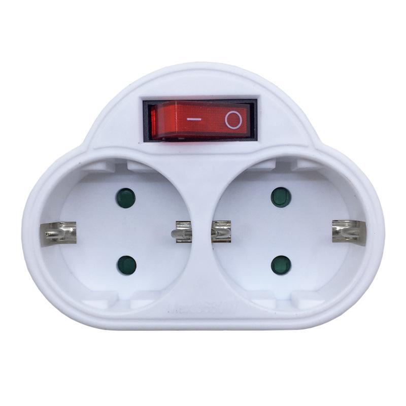 German-Style Euro Plug Socket with Switch: 2-Pin to 1-in-2 Power Converter