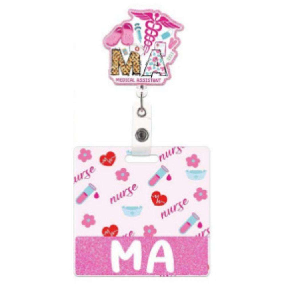 Pink Glitter Retractable ID Holder Alligator Clip Name Cards Holders Identification Tags