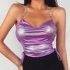 Colorful Laser Reflective Tank Top With Chain Sexy Halter Vest Summer Sleeveless Tanks Draped Slim Fitted Gothic Tops