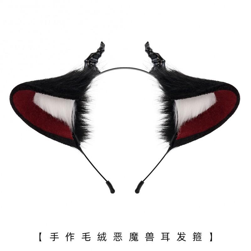 Plush Devil Horn Headband Halloween Costume Accessory Dark Style Handmade Animal Ears