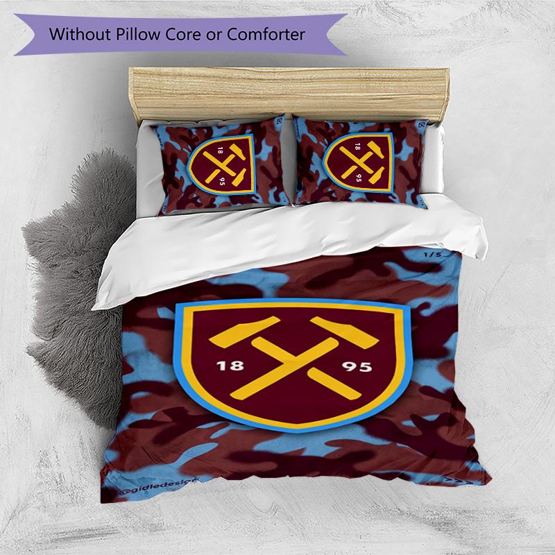 West Ham United Football Printed 3 Pieces Bedding Set, Comfortable Skin Friendly Bedroom Duvet Cover Set
