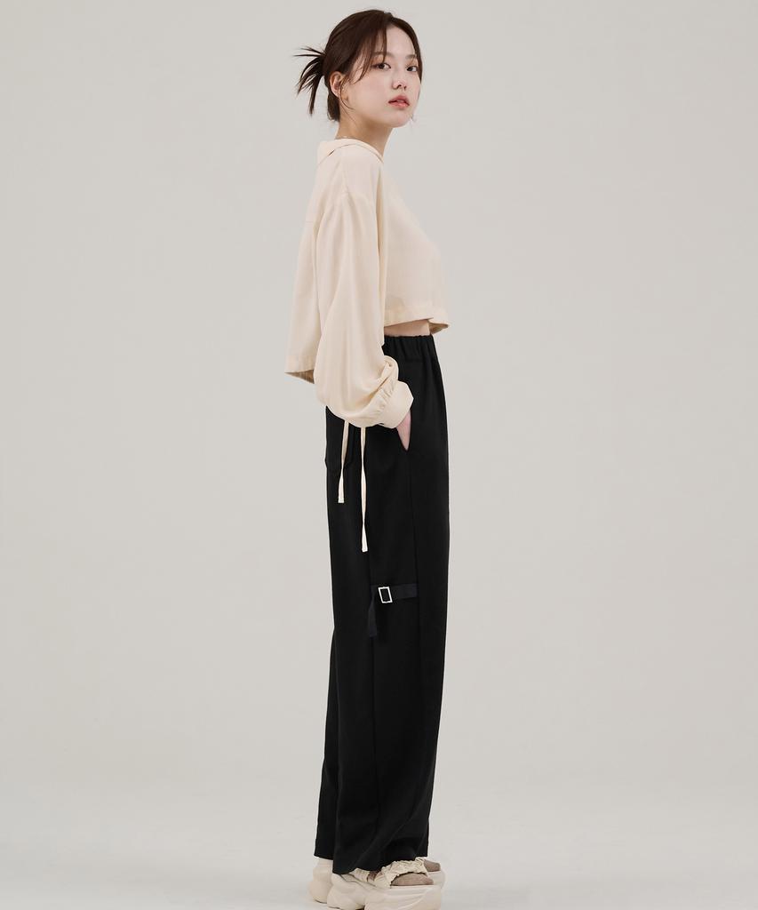 HYEYEONG KIM Fleece Side Belt Trousers - Black