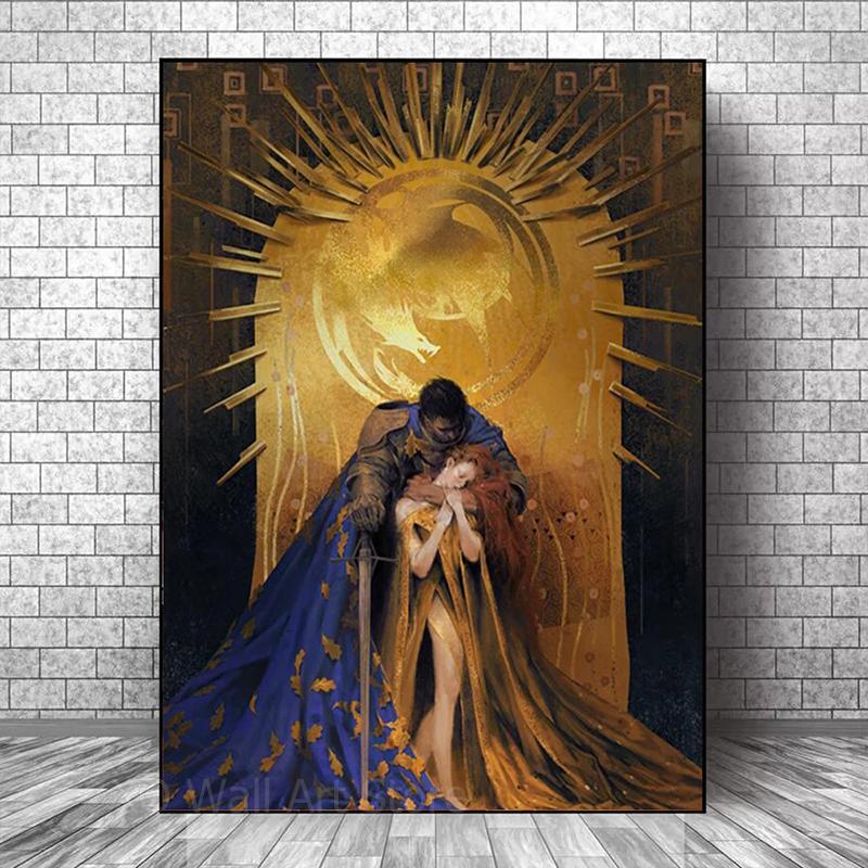 Винтажные золотые художественные постеры под дубом, рыцарь обнимает женщину, холст, живопись, ретро постеры и принты для влюбленных, HD изображение, декор