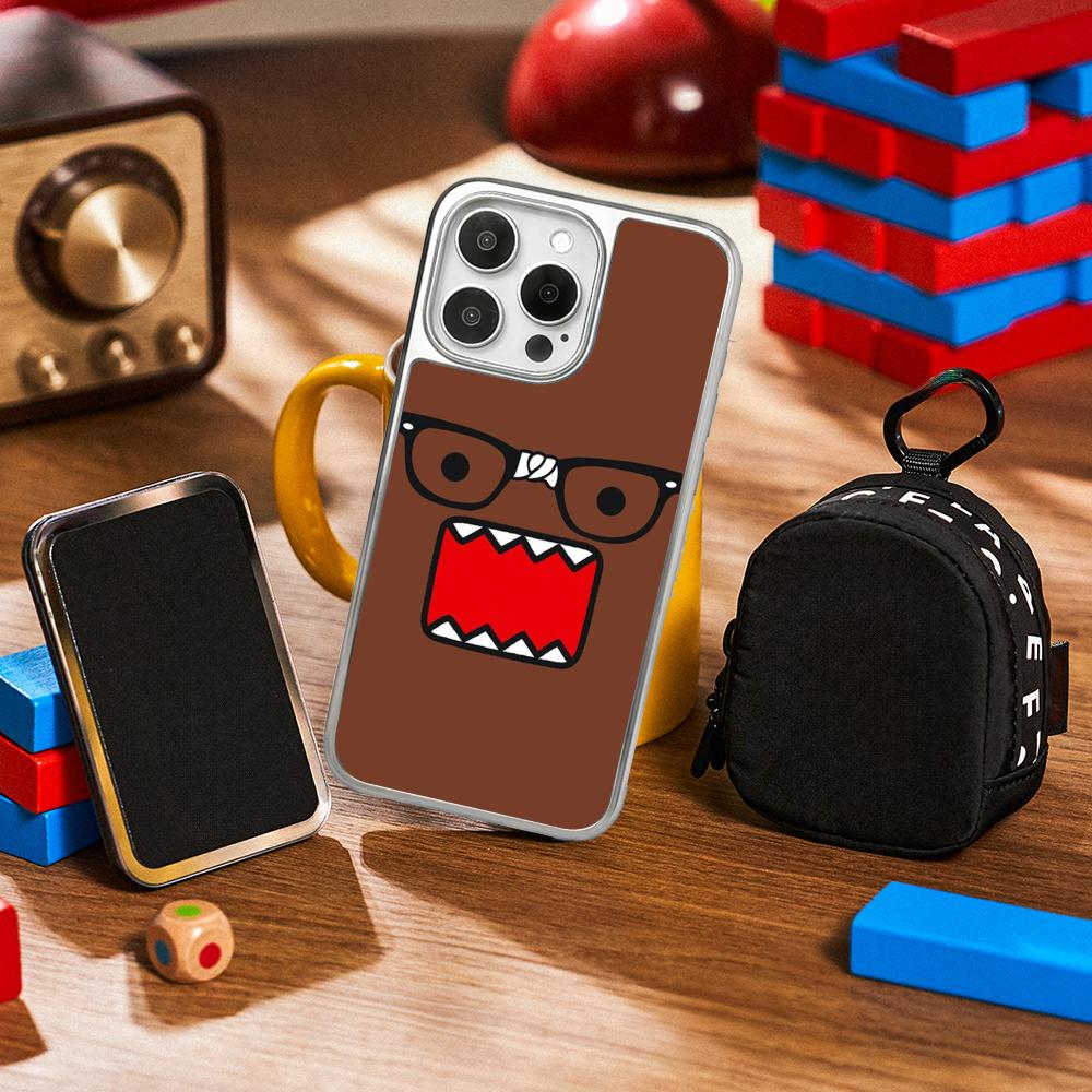 Domo kun cute cartoon anime pattern Phone Case for iPhone 16 15 14 13 12 11 Pro Max Sheepskin Silver-edged protective case