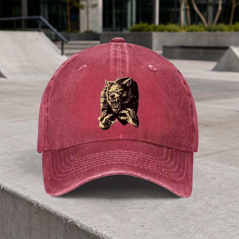 1pc Vintage Werewolf Pattern Washed Baseball Cap Classic Casual Fashion Retro Unisex Allseason Duckbill Hat Adjustable Size Su