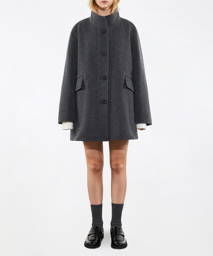 Voyonn Oversized Mandarin Collar Melange Gray Short Coat 0067