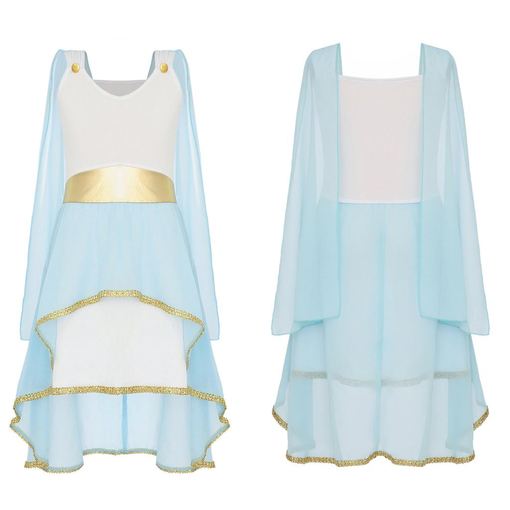 Костюм греческой тоги для девочек, платье без рукавов, асимметричное, струящееся, богиня Древнего Рима, Хэллоуин, косплей-платье