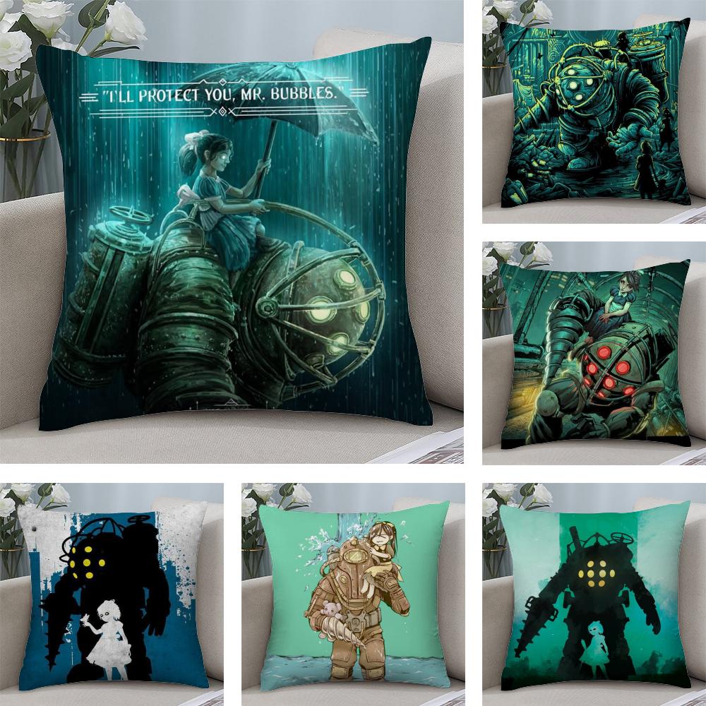 Fanart BBioshock RRapture Cushion Cover Soft Plush Fabric DoubleSided Printed Sofa Cushion Cover for All Seasons Home Decor