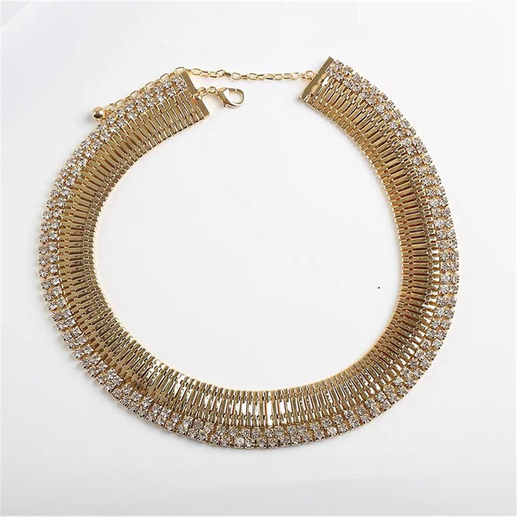 Tooxika Exaggerated Personality Wide Version Of The Strap Chain With Diamonds Necklace Light Luxury Temperament Choker Collarbone Chain Necklace