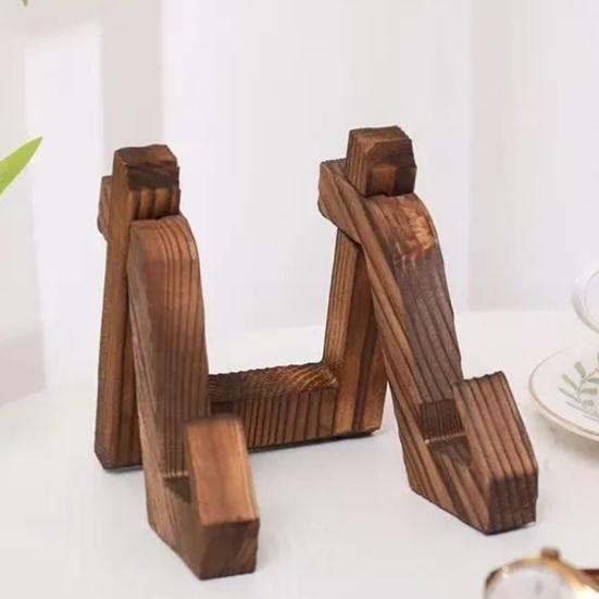 Wooden Book Stand for Reading, Adjustable Tablet Cookbook Holder, Foldable Desktop Display Rack for Music Records Art Print