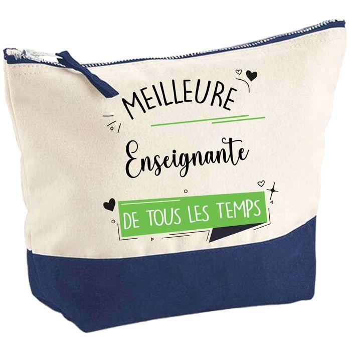 Pochette fond bleu Meilleure Enseignante de tous les temps - Cadeau - Anniversaire Trousse Maquillage Grand Format