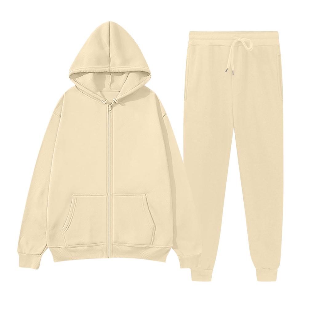 Женский модный повседневный однотонный спортивный комплект Fashion Hugh, кардиган с капюшоном, толстовка + спортивные штаны