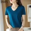 INDFS Women's Fashion Casual Summer Spring Solid Color Print Short Sleeve V-Neck Blouses & Shirts