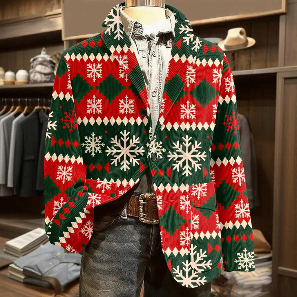 Men's Printed Corduroy Warm Pocket Suit Jacket Cardigan Men's Casual Suit