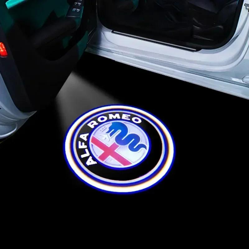 2pcs Car Door Lights Logo Projector HD Welcome Lights  For Alfa Romeo Giulietta Mito Giulia Stelvio Brera 147 156 Accessories