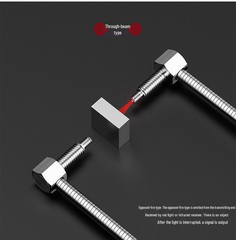 Metal Sheathed Fiber Optic Sensor Amplifier with Right Angle Elbow and Extended Reflective Through-Beam Cable
