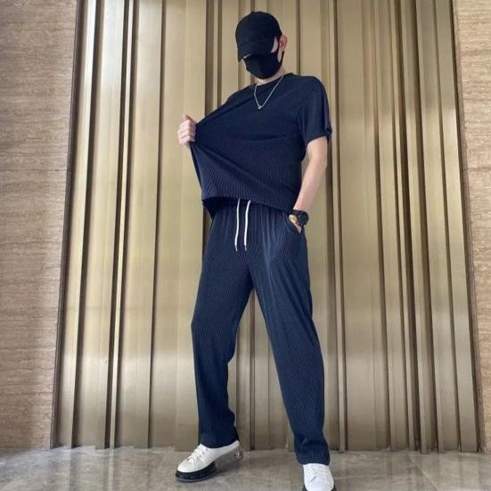 Мужские модели весна-лето плюс размер однотонная тонкая футболка с короткими рукавами + быстросохнущие брюки спортивный комплект из двух предметов