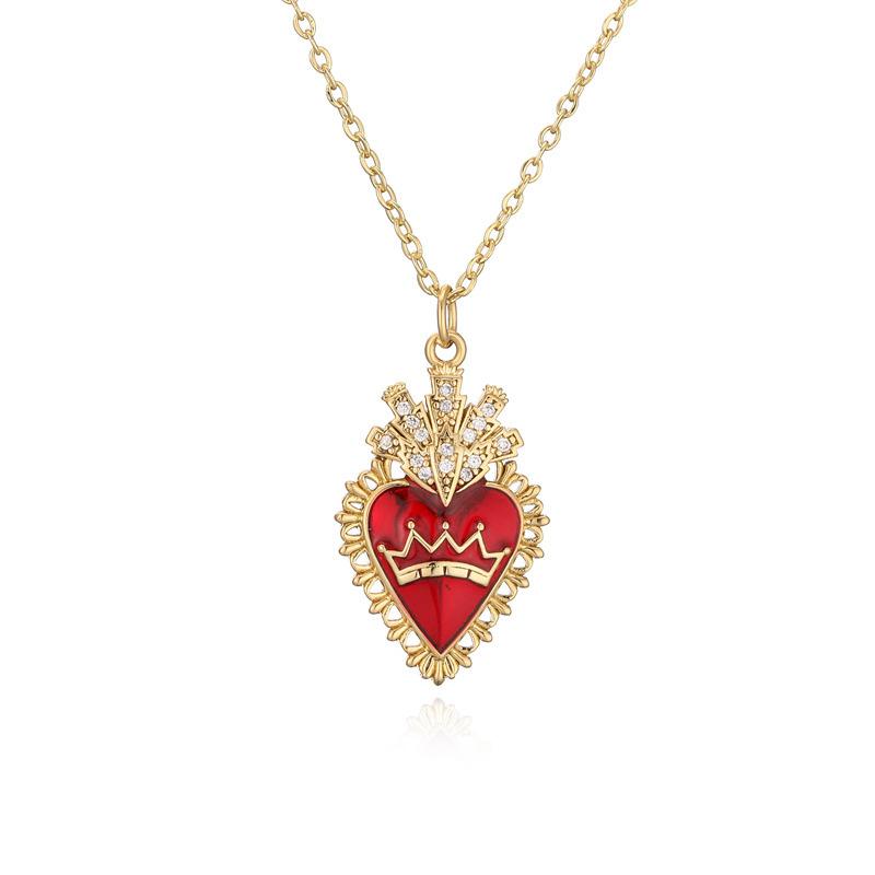 Love Wings Pendant Necklace for Women, European and American INS Fashion Versatile, Copper Plated Real Gold Zircon Drip Oil