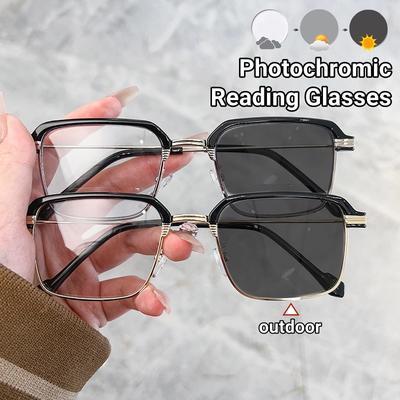 Модные квадратные фотохромные очки для чтения Ультралегкие Высокая четкость Мужские очки для пресбиопии Очки с защитой от синего света