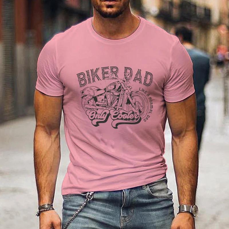 Футболка для мужчин с изображением мотоцикла, принт «Байкер-папа», короткий рукав, классическая уличная футболка, мужские рубашки на День отца, свободные летние футболки