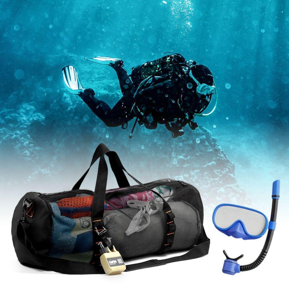 Adjust Shoulder Strap Mesh Dive Bag Foldable Oversized Beach Gym Bag Mesh Travel Duffle Fins
