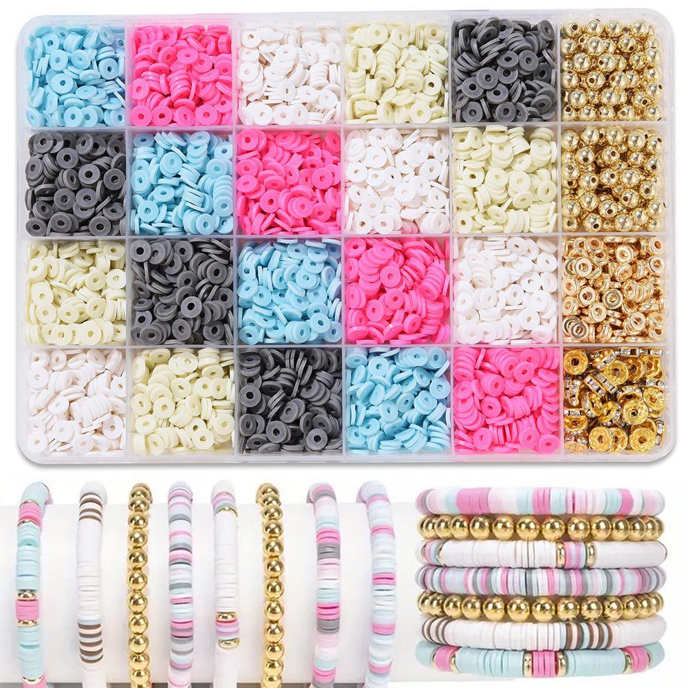 Набор для изготовления браслета из 24-сетчатой глины и рисовых бусин: Бусины 3 мм в 23 цветах для самодельных украшений