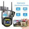 New 8MP 4K Dual Screen Camara 4G/WiFi IP Camera Monitor Smart Home Outdoor Waterproof PTZ CCTV Camera V380 Pro Security Protection