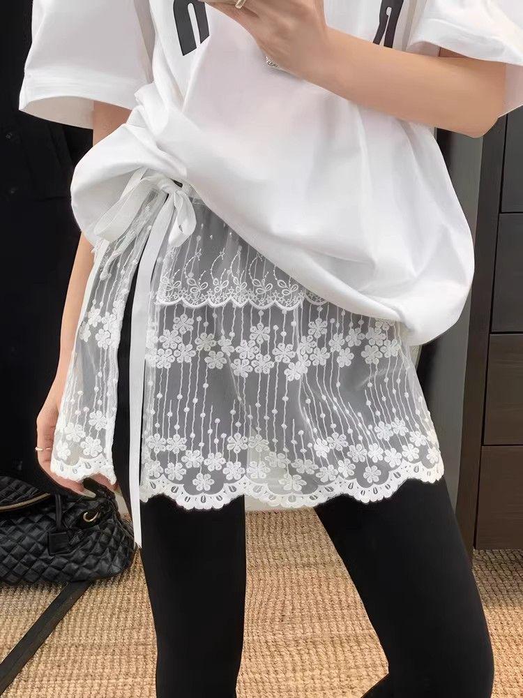 Белая кружевная миди-юбка-пеплум на завязках - Женский многослойный наряд для ранней весны