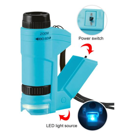 Детский игрушечный микроскоп со светодиодной подсветкой 60-180X биологический микроскоп для малышей портативный ручной