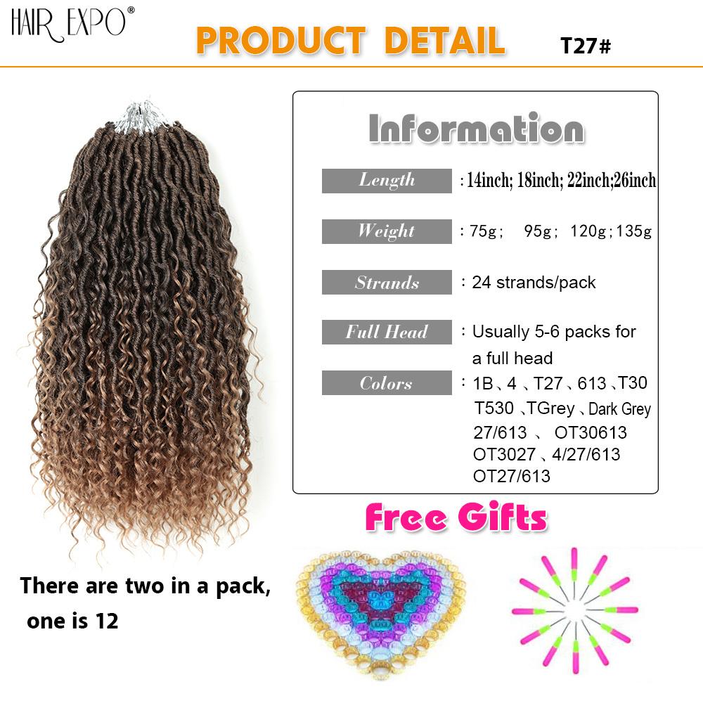 14-26" Косы Goddess Locs Крючком Волосы Натуральные Синтетические Плетение Волос Наращивание Омбре Река Искусственные Locs С Кудрявыми Волосами Expo City