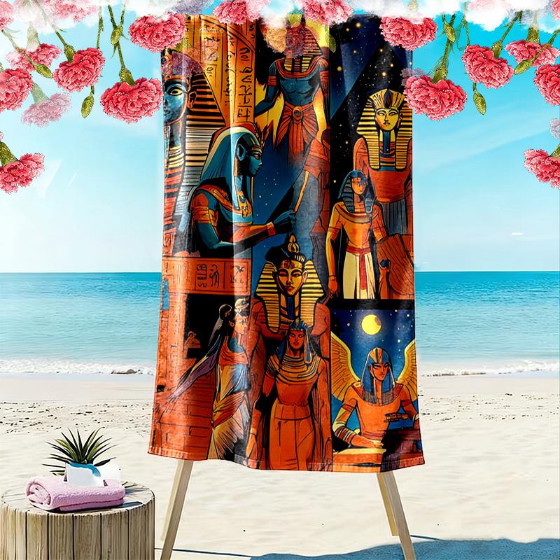 Egyptian Print Beach Towel, Large Soft Quick Dry Towel for Beach Camping Swimming