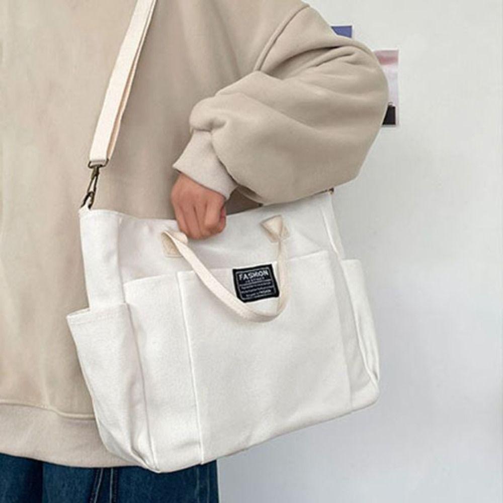 Large Capacity Canvas Tote Bag Portable Canvas Shoulder Bag Fashionable Shopping Bag Travel