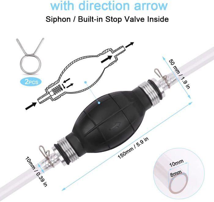 Pompe manuelle siphon - AIMOONSA - 10 mm - Tuyaux 1,2 m & 0,8 m - Sphère caoutchouc - Tuyau PVC flexible