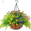 Искусственные висячие цветы с корзиной Искусственные шелковые цветы на кокосовой подкладке Корзина Искусственная висячая фиолетовая петуния для весеннего садового крыльца