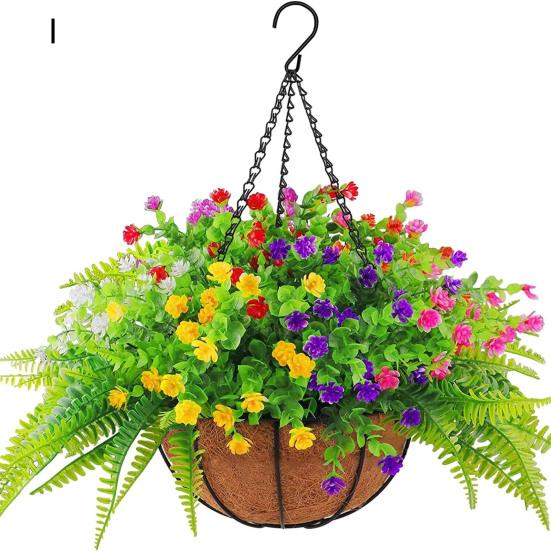 Искусственные висячие цветы с корзиной Искусственные шелковые цветы на кокосовой подкладке Корзина Искусственная висячая фиолетовая петуния для весеннего садового крыльца