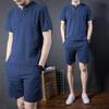 Men's Spring and Summer Plus Size Round Neck Short Sleeve Pullover Shirt + Casual Wide Leg Shorts Casual Comfort Sports Two Piece Set