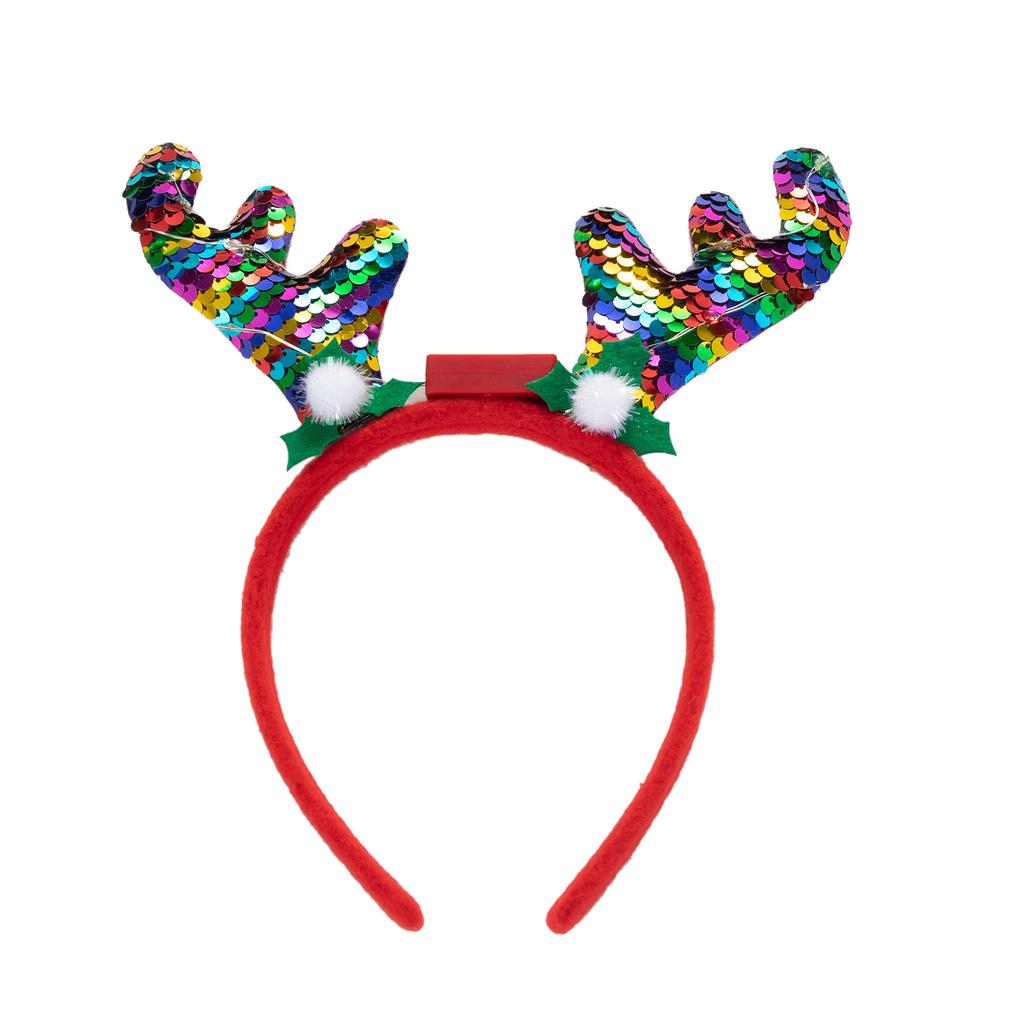 Christmas Reindeer Horn Headbands Glitter LED Hair Hoop for Christmas Headpiece Fancy Dress Party Supplies