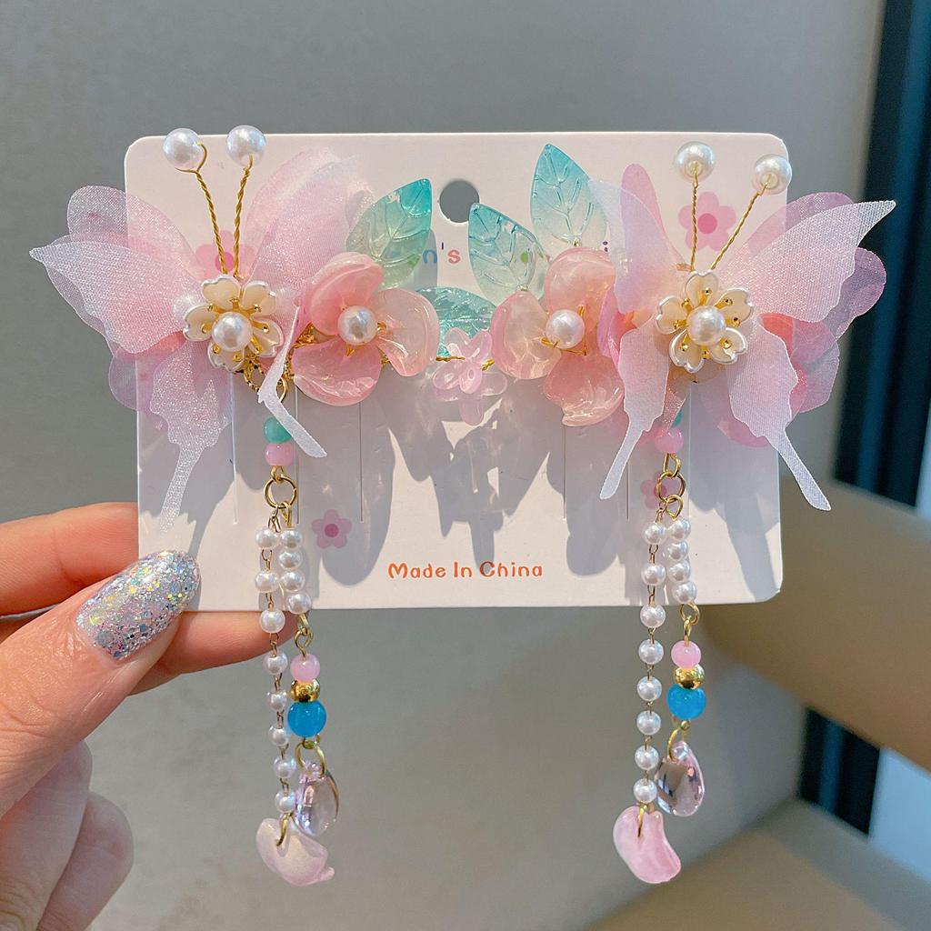 Ханьфу Женский Цветочный Головной Убор с Кисточками - Заколка для Волос в Стиле Принцессы для Девочек