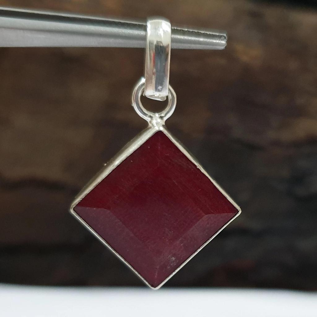 Квадратный необработанный рубин, драгоценный камень, кулон из серебра 925 пробы, ювелирное изделие, покрытие желтым золотом, покрытие розовым золотом