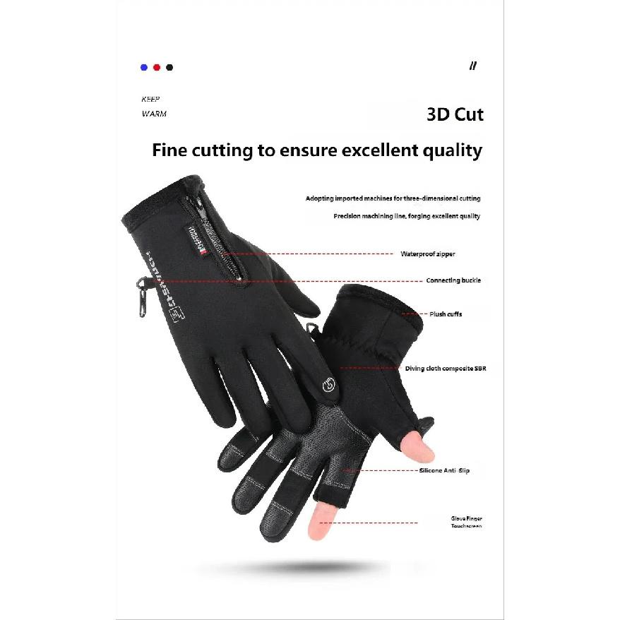 CHRLCK Unisex Waterproof Cycling Gloves Warm Full Finger Bicycle Gloves Hiking Fishing Wear-resistant Touchscreen Gloves