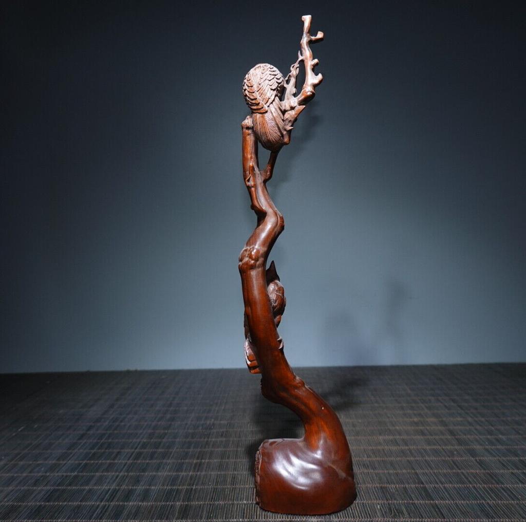 Китайский Антикварный Винтажный Резьба по Дереву Самшита Деревянная Статуэтка Птица Подставка для Ручек Декор