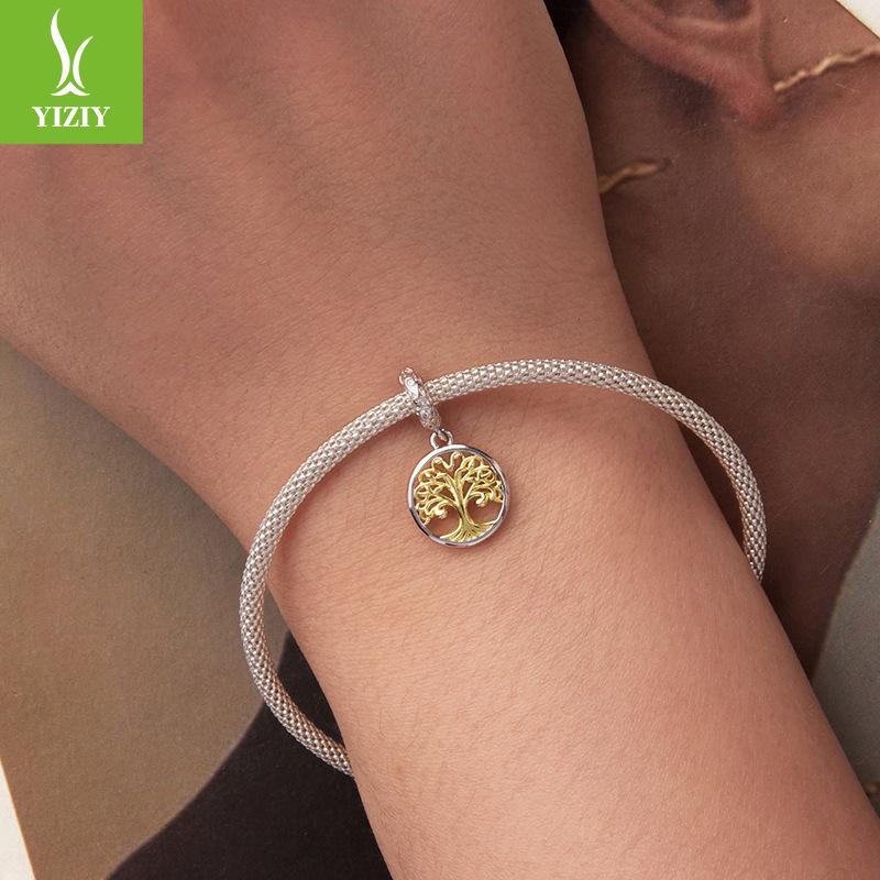 Подвеска Древо Жизни из стерлингового серебра 925 пробы с покрытием из 14-каратного золота, аксессуары, нишевый, удачный, ретро-браслет, бусины