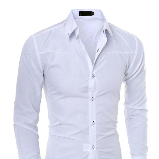 Lapel Long Sleeve Single-breasted Men Shirt Slim Fit Solid Color Business Dress Shirt Top Daily Clothing