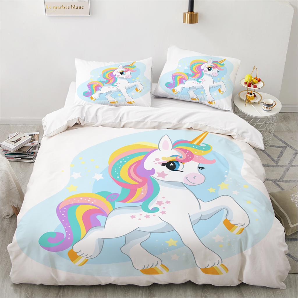 Комплект постельного белья с 3D волшебным единорогом для мальчиков и девочек, размер Twin Queen Size, пододеяльник, наволочка, кровать для детей и взрослых, модный домашний текстиль, текстиль