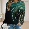Women Plus Size Round Neck Long Sleeve Black Gold Geometric Printed Pullover Sweatshirt