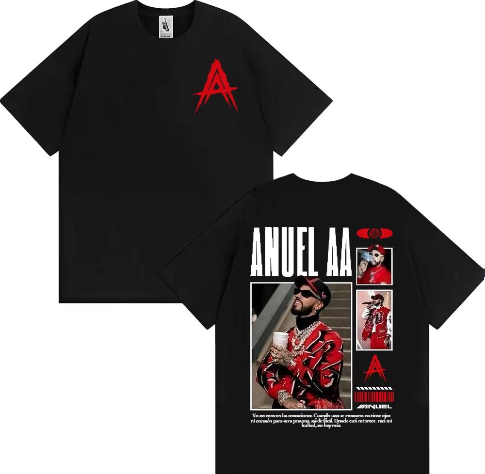 Rapper Anuel AA Rhlm 2 Album Tour Tshirts 2026 Spring summer Fashion Hip Hop Luxury Casual Vintage Short Sleeve Top Unisex